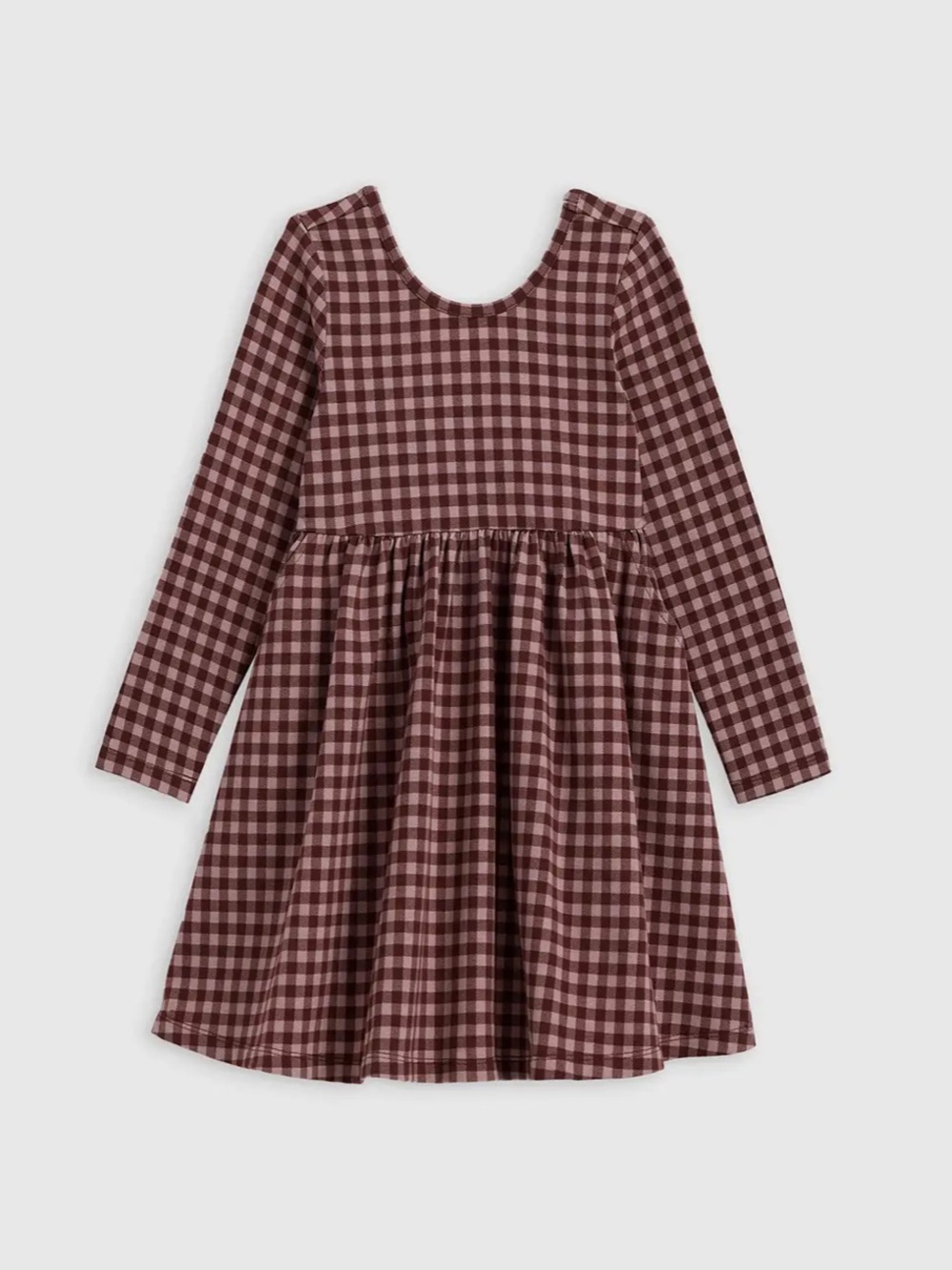 Quince Organic Cotton Long Sleeve Skater Dress in check new nwt